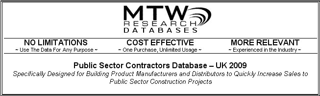 mailing list of public sector builders and building contractors database for public construction projects including education, health and infrastructure projects funded by the Government through capital expenditure and PFI private finance initiative